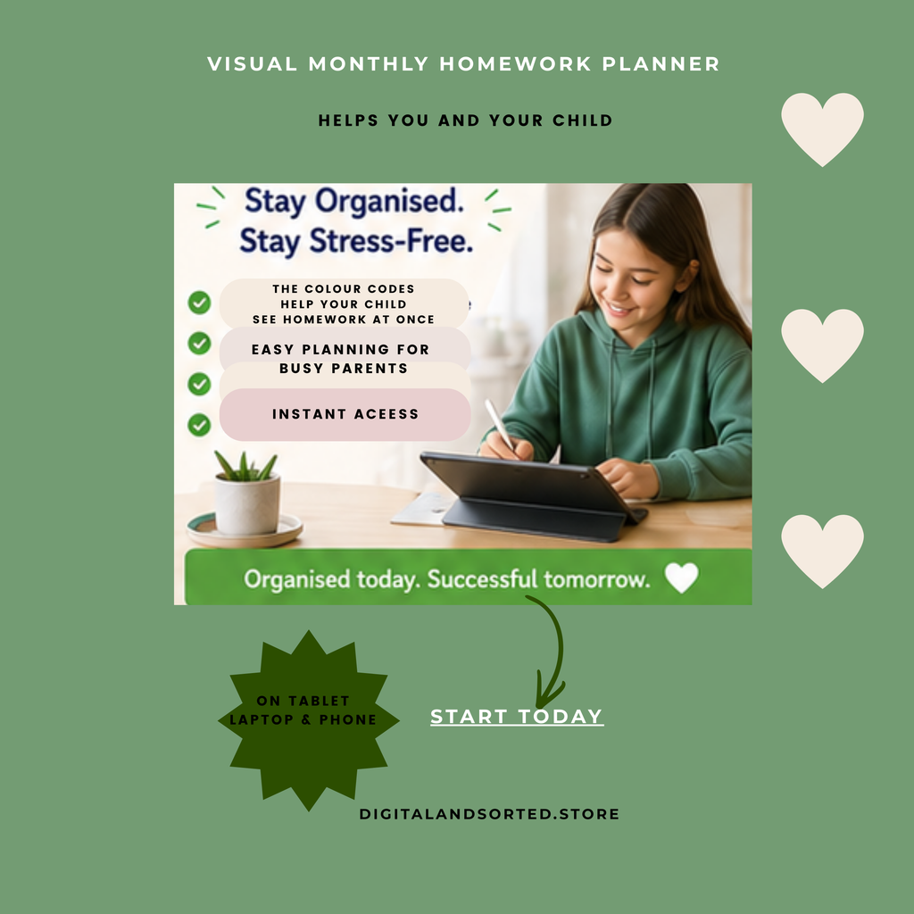 Monthly Visual Homework Planner for kids
