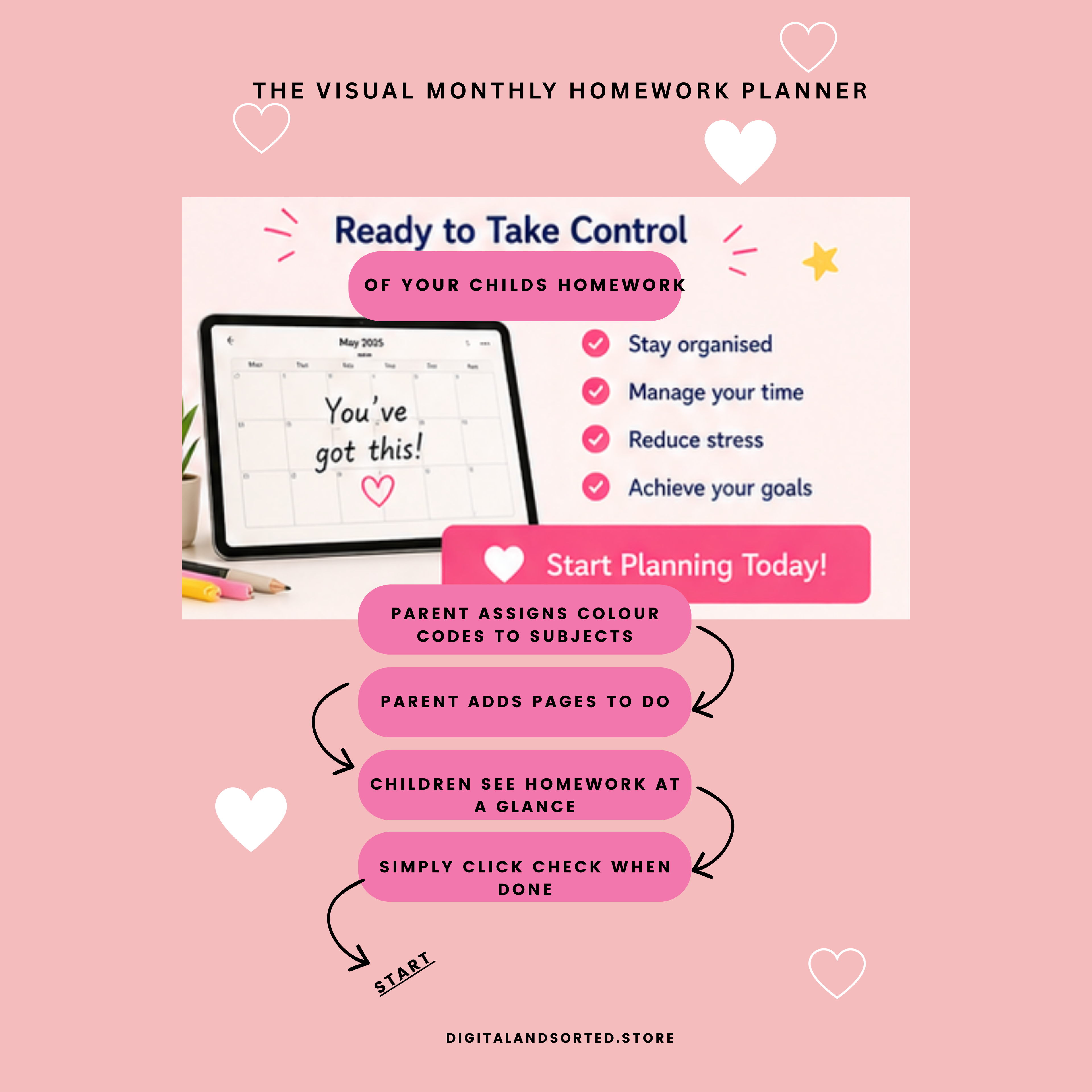 Monthly Visual Homework Planner for kids