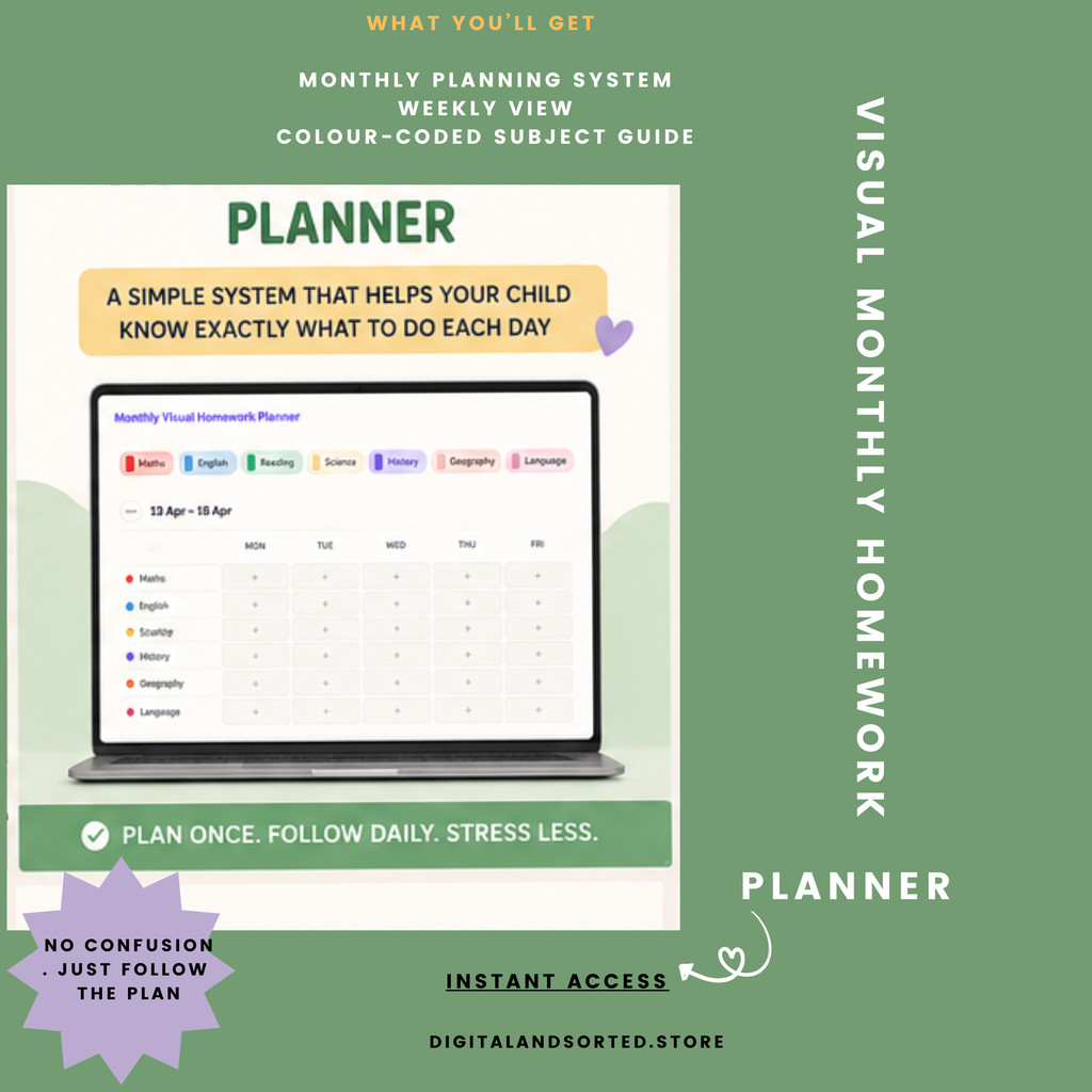 Monthly Visual Homework Planner for kids