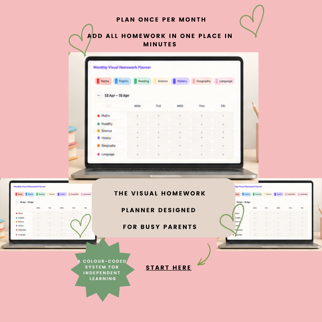 Monthly Visual Homework Planner for kids
