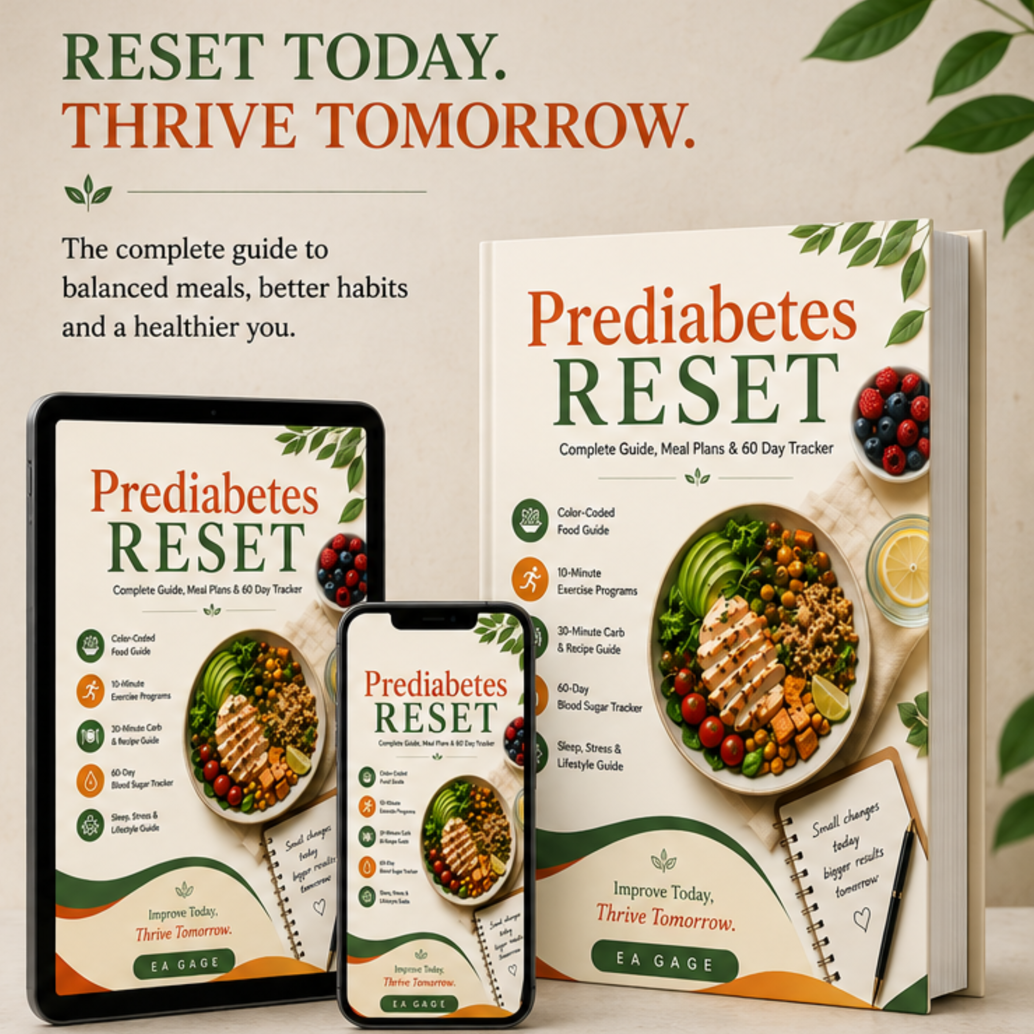 Prediabetes RESET Blood Sugar Support Guide + Meal Plans + 90 Day Tracker (Digital Download)