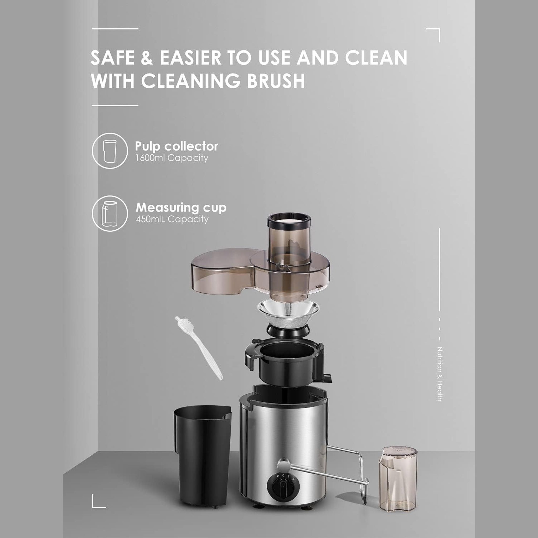 FOHERE 800W Juicer Machine – Whole Fruit & Vegetable Juicer with 3-Speed Settings