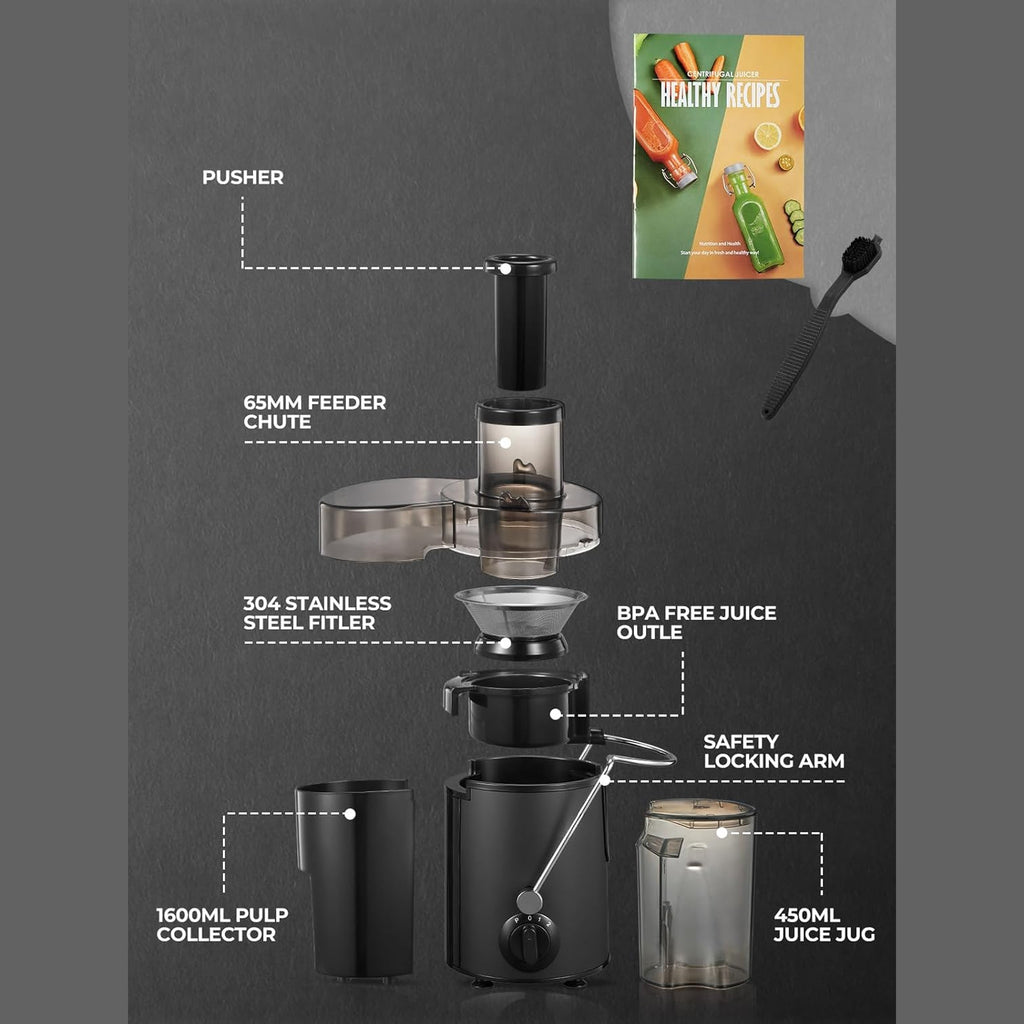 FOHERE 800W Juicer Machine – Whole Fruit & Vegetable Juicer with 3-Speed Settings