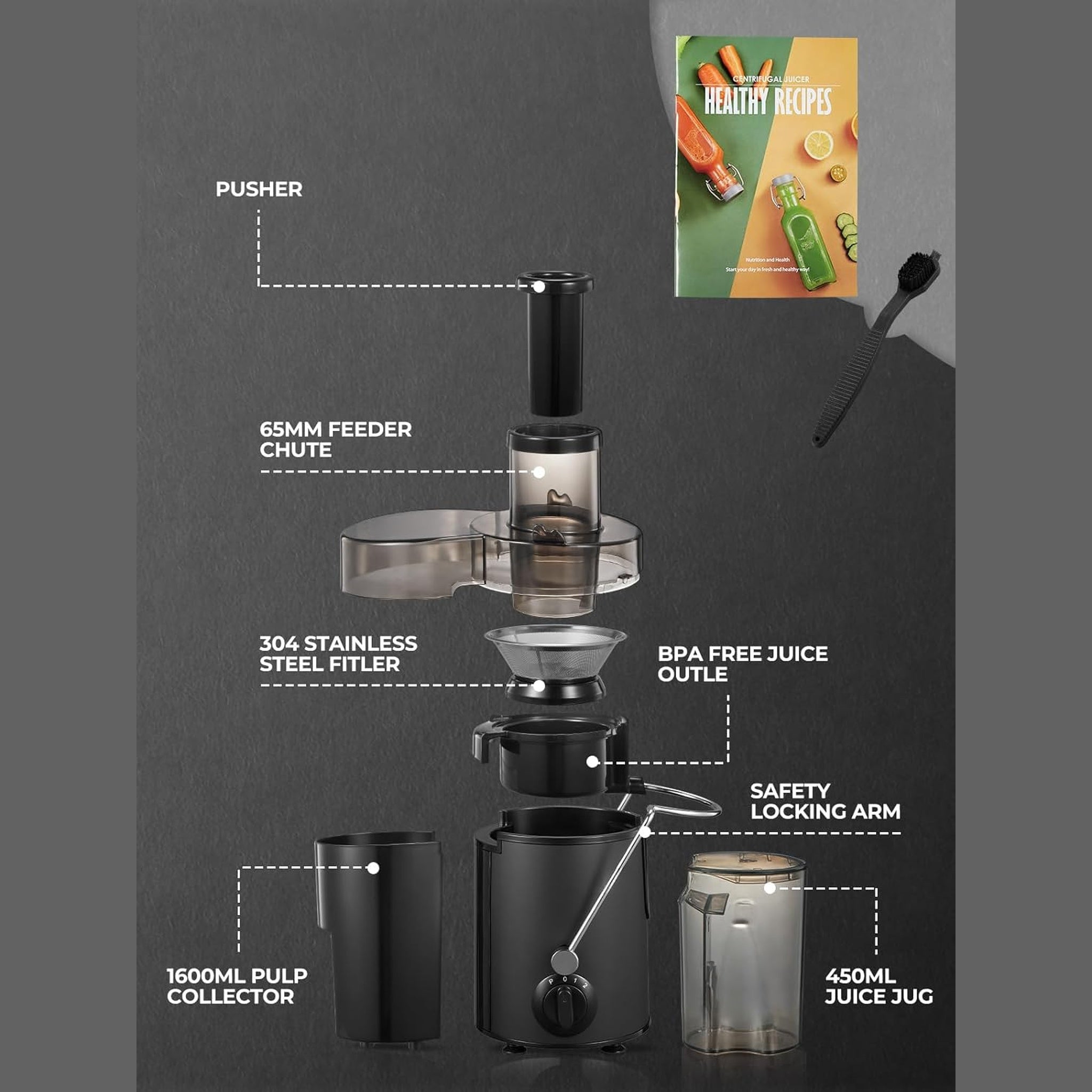 FOHERE 800W Juicer Machine – Whole Fruit & Vegetable Juicer with 3-Speed Settings