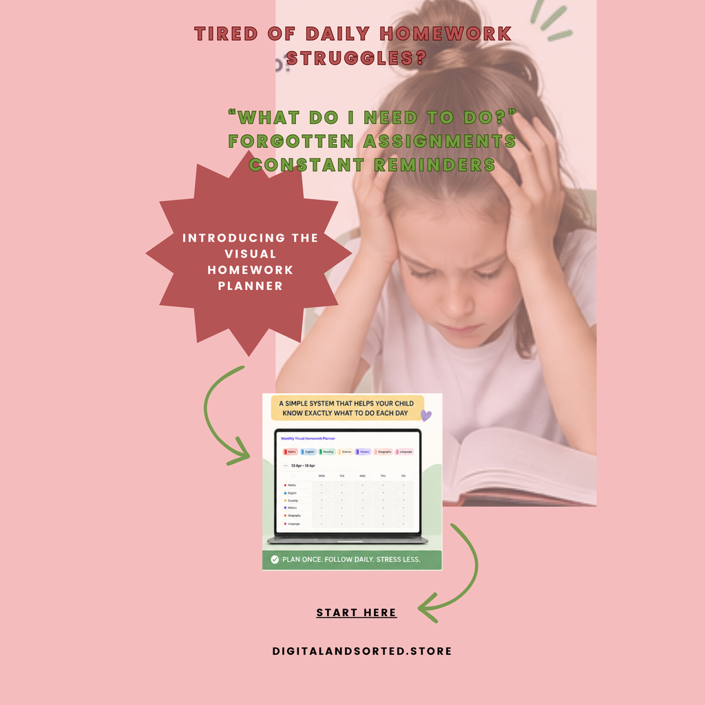 Monthly Visual Homework Planner for kids