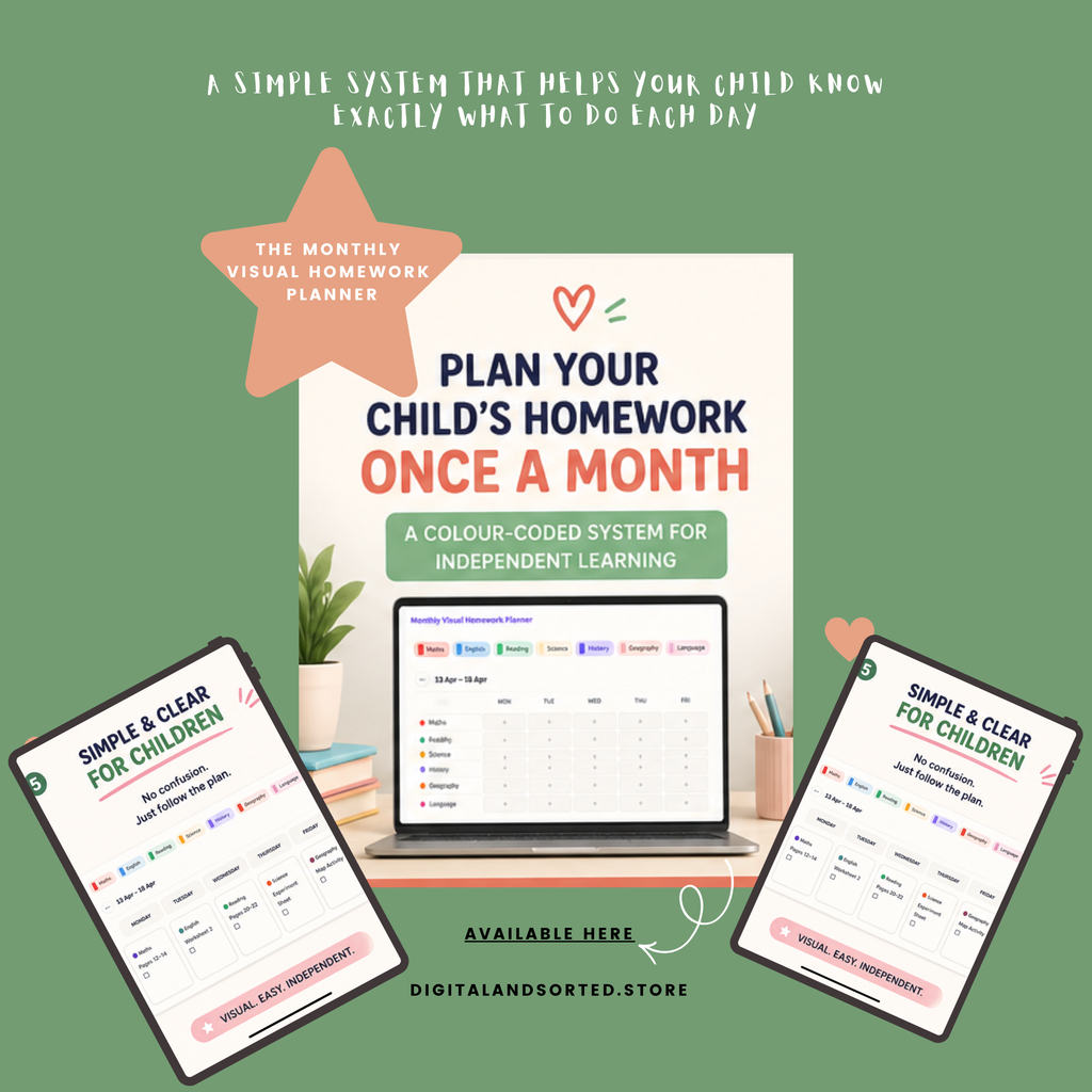 Monthly Visual Homework Planner for kids